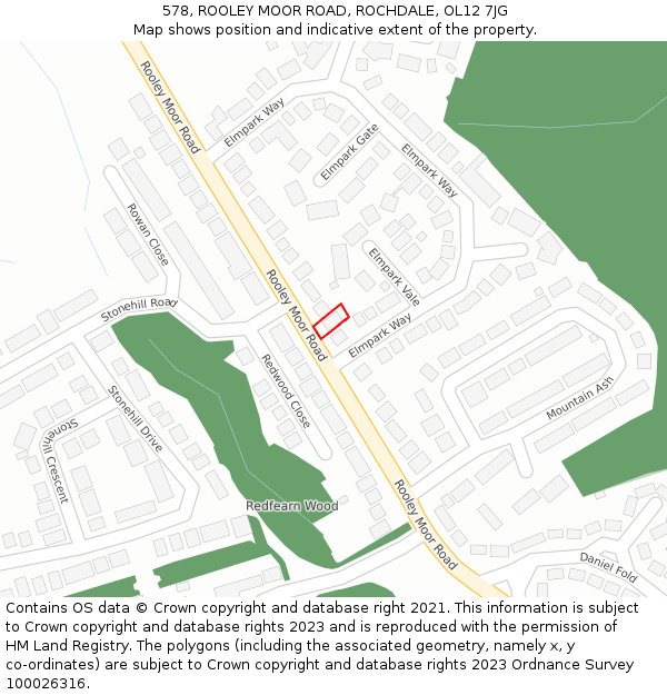 578, ROOLEY MOOR ROAD, ROCHDALE, OL12 7JG: Location map and indicative extent of plot