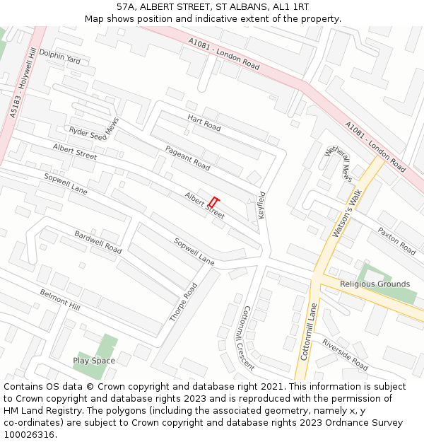 57A, ALBERT STREET, ST ALBANS, AL1 1RT: Location map and indicative extent of plot