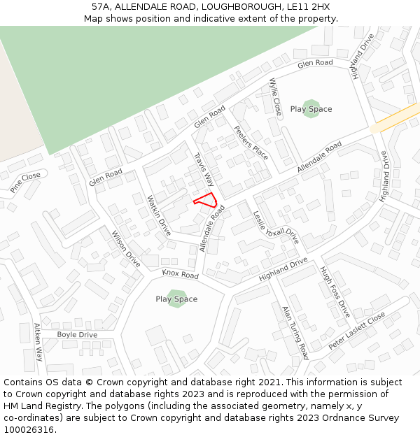 57A, ALLENDALE ROAD, LOUGHBOROUGH, LE11 2HX: Location map and indicative extent of plot