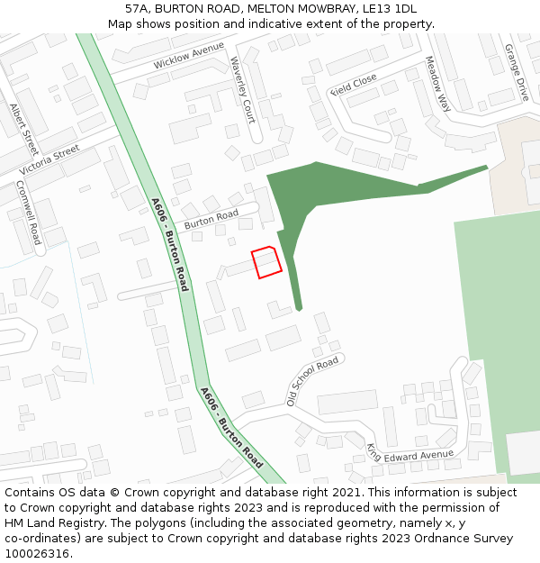 57A, BURTON ROAD, MELTON MOWBRAY, LE13 1DL: Location map and indicative extent of plot