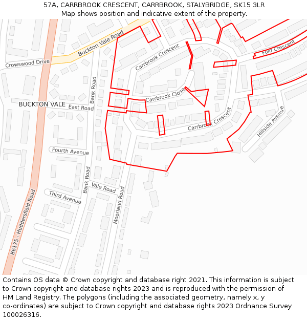 57A, CARRBROOK CRESCENT, CARRBROOK, STALYBRIDGE, SK15 3LR: Location map and indicative extent of plot