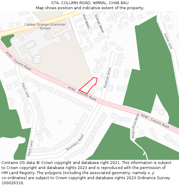 57A, COLUMN ROAD, WIRRAL, CH48 8AU: Location map and indicative extent of plot