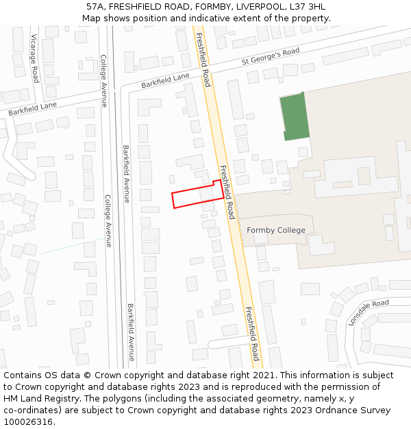 57A, FRESHFIELD ROAD, FORMBY, LIVERPOOL, L37 3HL: Location map and indicative extent of plot