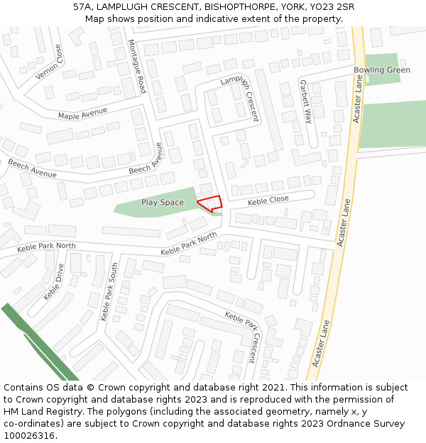 57A, LAMPLUGH CRESCENT, BISHOPTHORPE, YORK, YO23 2SR: Location map and indicative extent of plot