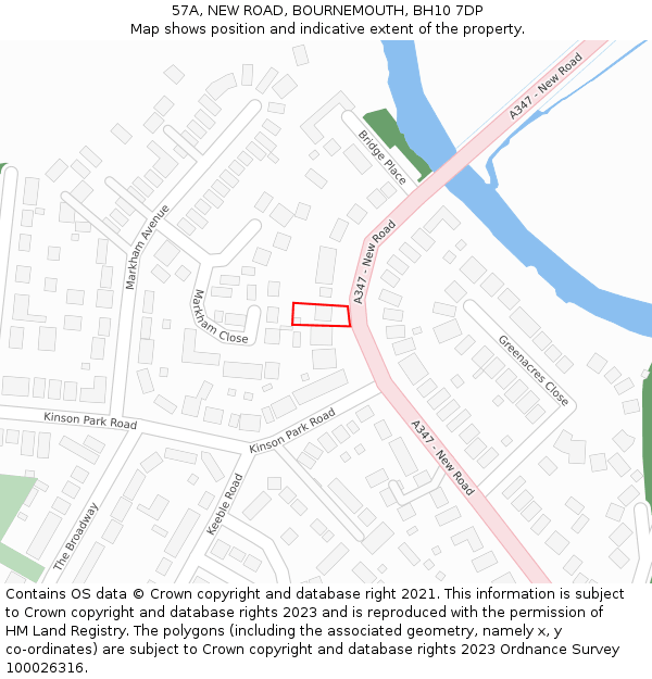 57A, NEW ROAD, BOURNEMOUTH, BH10 7DP: Location map and indicative extent of plot