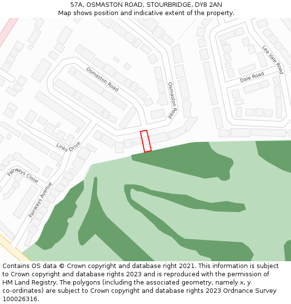 57A, OSMASTON ROAD, STOURBRIDGE, DY8 2AN: Location map and indicative extent of plot
