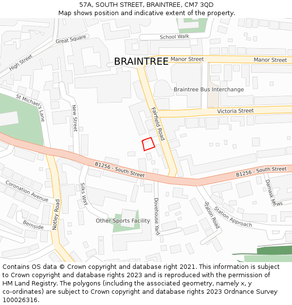 57A, SOUTH STREET, BRAINTREE, CM7 3QD: Location map and indicative extent of plot