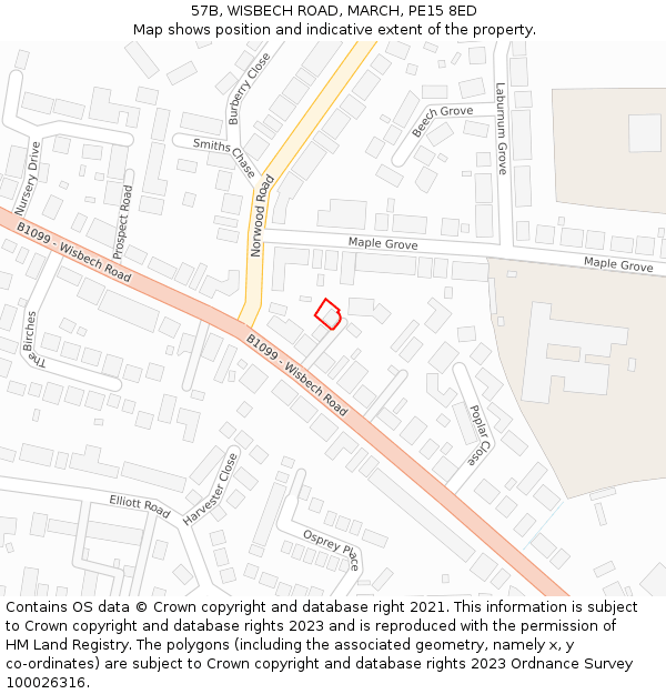 57B, WISBECH ROAD, MARCH, PE15 8ED: Location map and indicative extent of plot