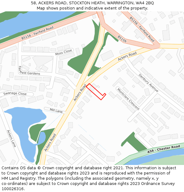 58, ACKERS ROAD, STOCKTON HEATH, WARRINGTON, WA4 2BQ: Location map and indicative extent of plot