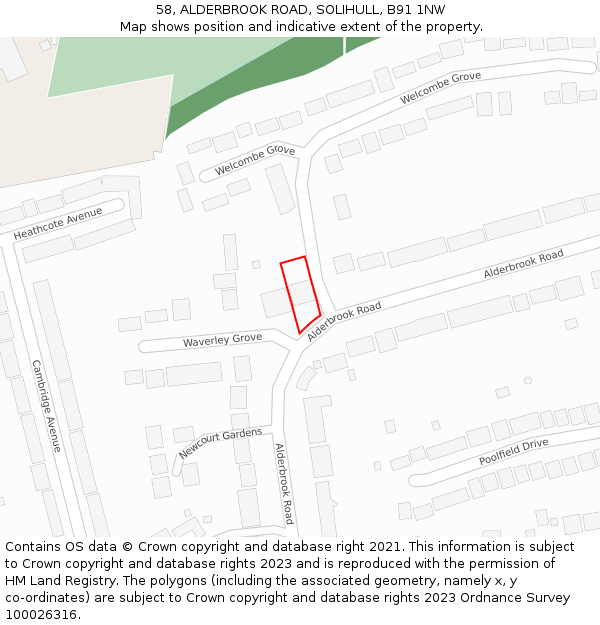 58, ALDERBROOK ROAD, SOLIHULL, B91 1NW: Location map and indicative extent of plot