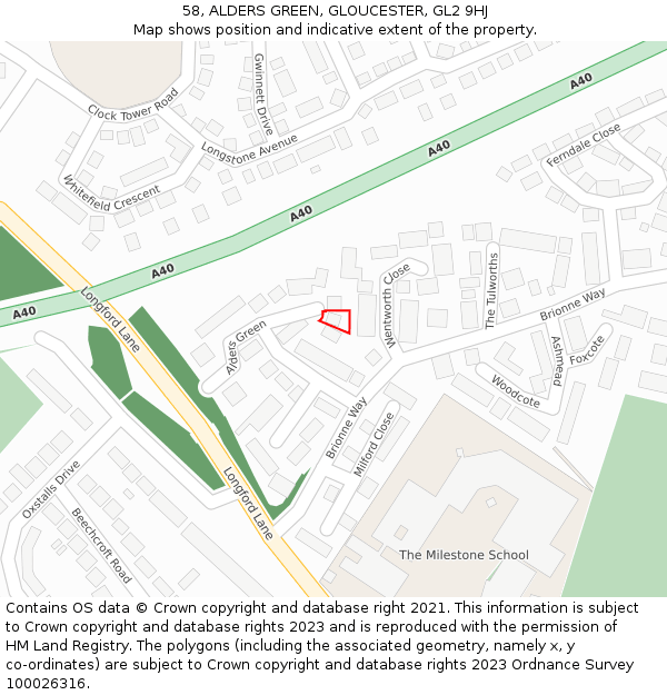 58, ALDERS GREEN, GLOUCESTER, GL2 9HJ: Location map and indicative extent of plot