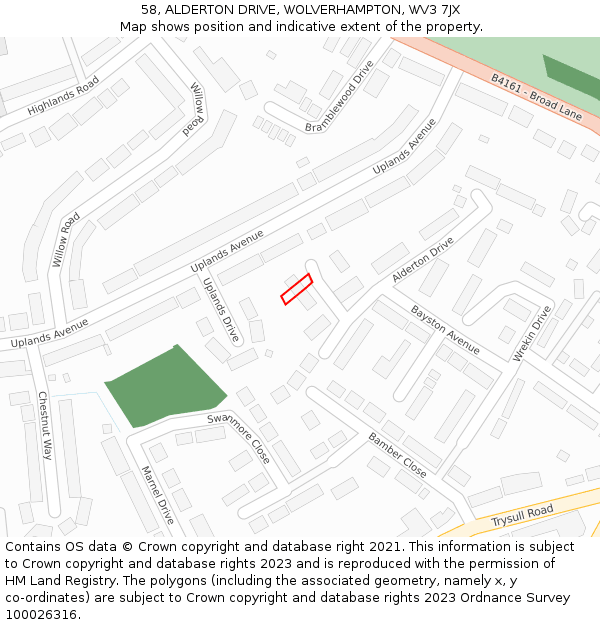 58, ALDERTON DRIVE, WOLVERHAMPTON, WV3 7JX: Location map and indicative extent of plot