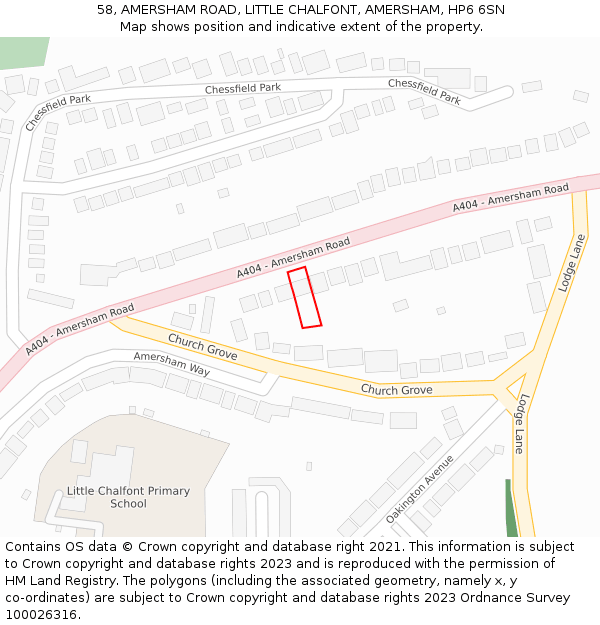 58, AMERSHAM ROAD, LITTLE CHALFONT, AMERSHAM, HP6 6SN: Location map and indicative extent of plot