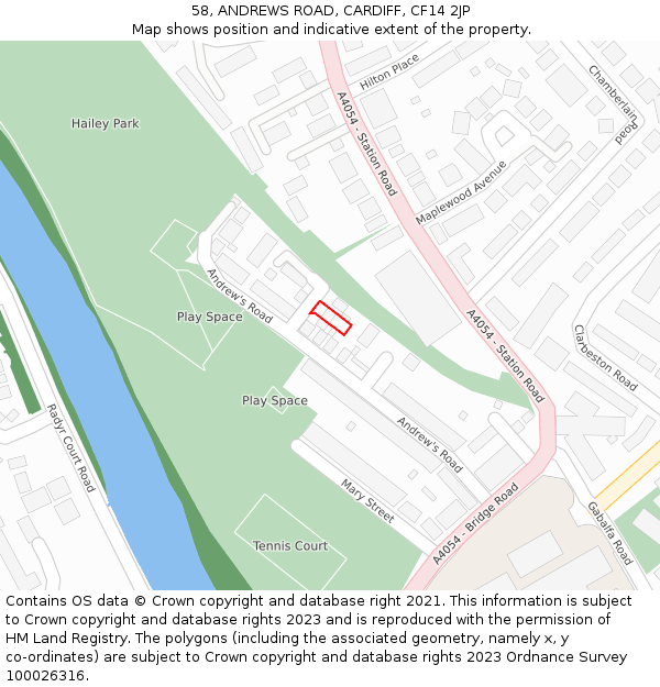 58, ANDREWS ROAD, CARDIFF, CF14 2JP: Location map and indicative extent of plot