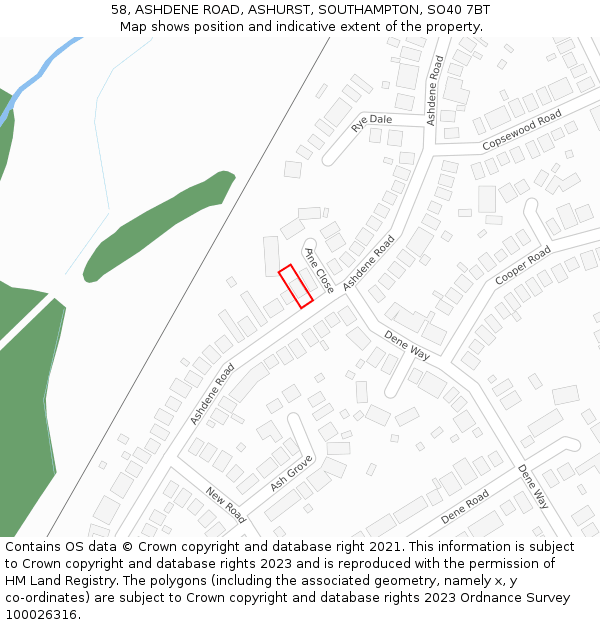 58, ASHDENE ROAD, ASHURST, SOUTHAMPTON, SO40 7BT: Location map and indicative extent of plot