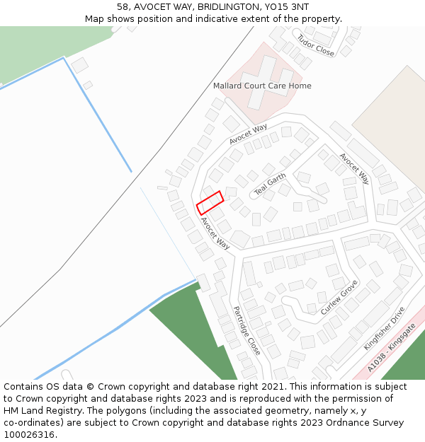 58, AVOCET WAY, BRIDLINGTON, YO15 3NT: Location map and indicative extent of plot