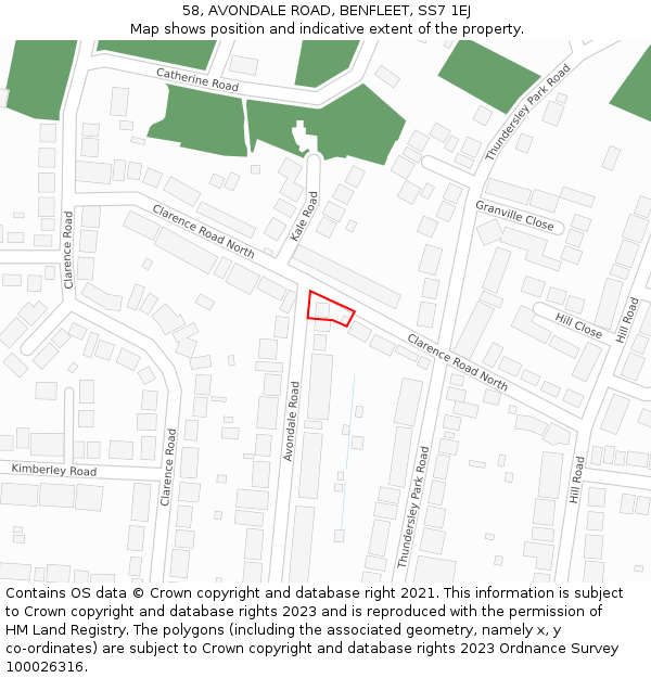 58, AVONDALE ROAD, BENFLEET, SS7 1EJ: Location map and indicative extent of plot