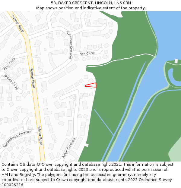 58, BAKER CRESCENT, LINCOLN, LN6 0RN: Location map and indicative extent of plot