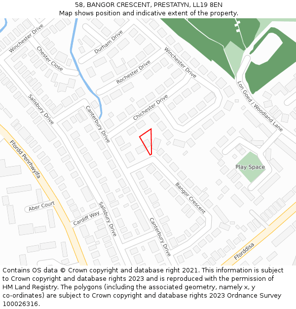 58, BANGOR CRESCENT, PRESTATYN, LL19 8EN: Location map and indicative extent of plot