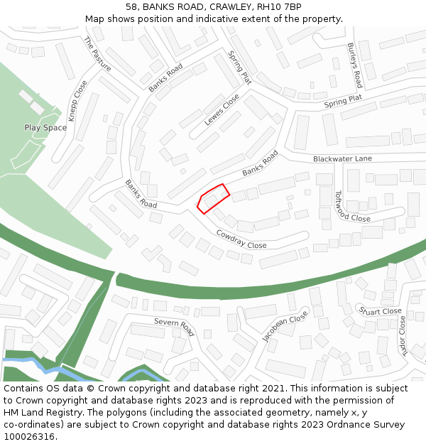 58, BANKS ROAD, CRAWLEY, RH10 7BP: Location map and indicative extent of plot