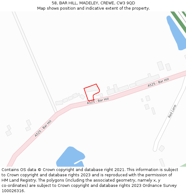 58, BAR HILL, MADELEY, CREWE, CW3 9QD: Location map and indicative extent of plot