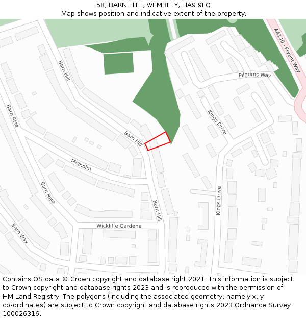 58, BARN HILL, WEMBLEY, HA9 9LQ: Location map and indicative extent of plot