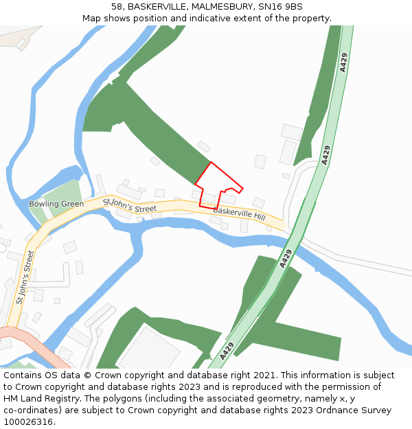 58, BASKERVILLE, MALMESBURY, SN16 9BS: Location map and indicative extent of plot