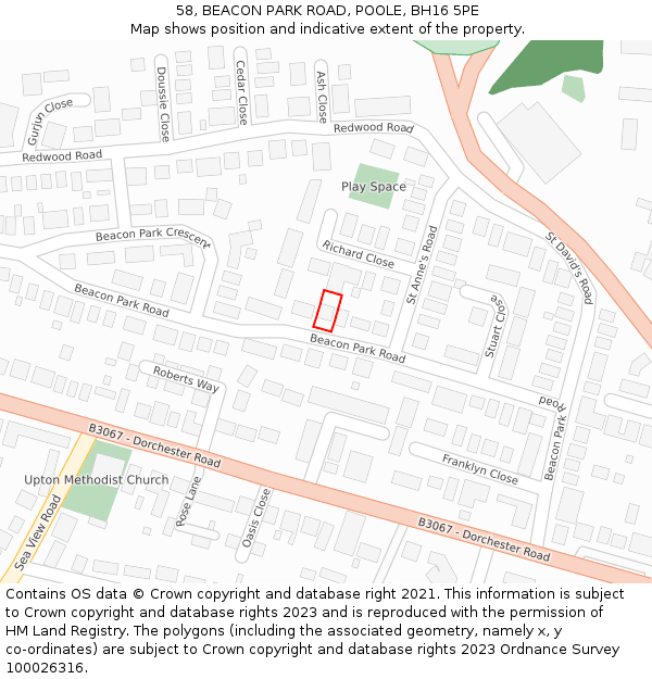 58, BEACON PARK ROAD, POOLE, BH16 5PE: Location map and indicative extent of plot