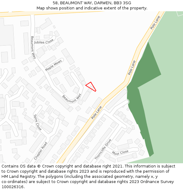 58, BEAUMONT WAY, DARWEN, BB3 3SG: Location map and indicative extent of plot