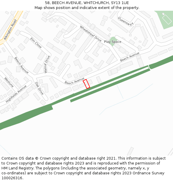 58, BEECH AVENUE, WHITCHURCH, SY13 1UE: Location map and indicative extent of plot