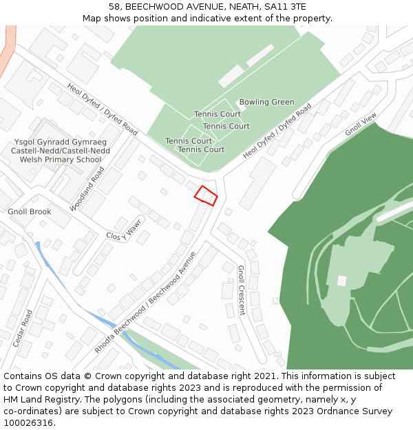 58, BEECHWOOD AVENUE, NEATH, SA11 3TE: Location map and indicative extent of plot
