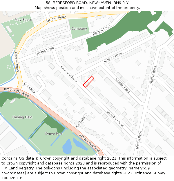 58, BERESFORD ROAD, NEWHAVEN, BN9 0LY: Location map and indicative extent of plot