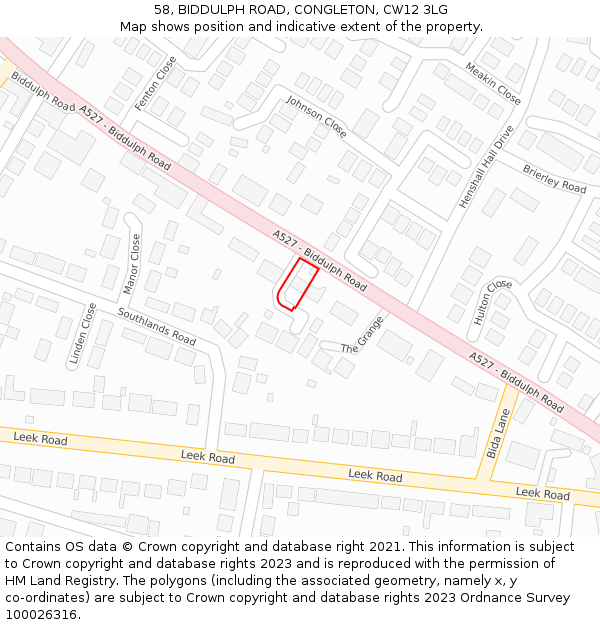 58, BIDDULPH ROAD, CONGLETON, CW12 3LG: Location map and indicative extent of plot