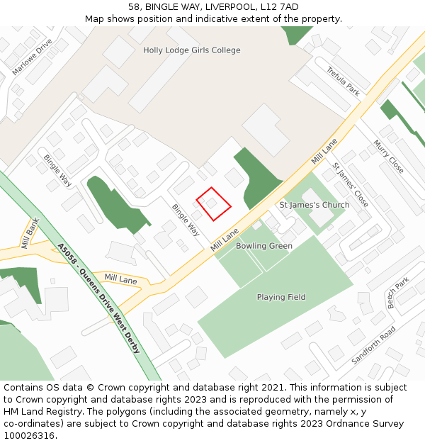 58, BINGLE WAY, LIVERPOOL, L12 7AD: Location map and indicative extent of plot