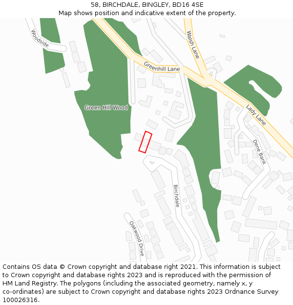 58, BIRCHDALE, BINGLEY, BD16 4SE: Location map and indicative extent of plot