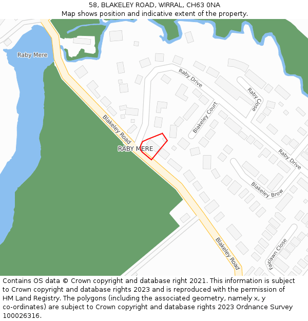 58, BLAKELEY ROAD, WIRRAL, CH63 0NA: Location map and indicative extent of plot