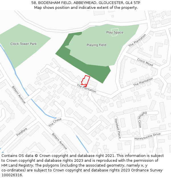 58, BODENHAM FIELD, ABBEYMEAD, GLOUCESTER, GL4 5TP: Location map and indicative extent of plot