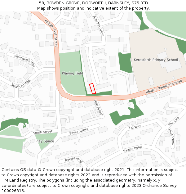 58, BOWDEN GROVE, DODWORTH, BARNSLEY, S75 3TB: Location map and indicative extent of plot