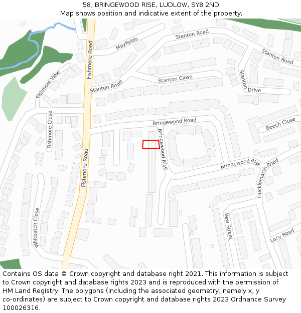 58, BRINGEWOOD RISE, LUDLOW, SY8 2ND: Location map and indicative extent of plot