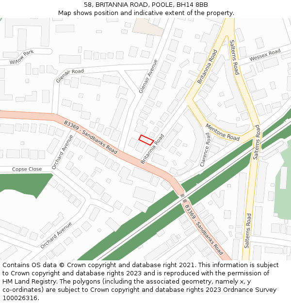 58, BRITANNIA ROAD, POOLE, BH14 8BB: Location map and indicative extent of plot