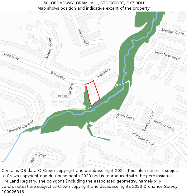 58, BROADWAY, BRAMHALL, STOCKPORT, SK7 3BU: Location map and indicative extent of plot