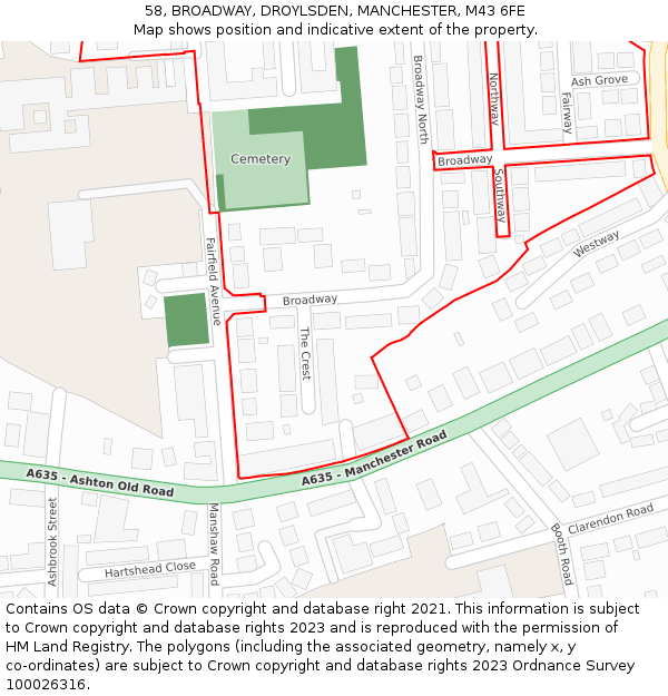 58, BROADWAY, DROYLSDEN, MANCHESTER, M43 6FE: Location map and indicative extent of plot