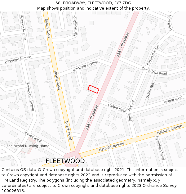 58, BROADWAY, FLEETWOOD, FY7 7DG: Location map and indicative extent of plot