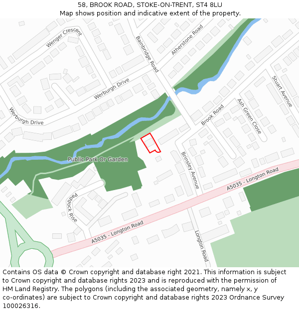 58, BROOK ROAD, STOKE-ON-TRENT, ST4 8LU: Location map and indicative extent of plot