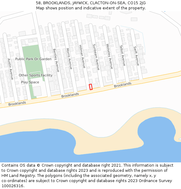 58, BROOKLANDS, JAYWICK, CLACTON-ON-SEA, CO15 2JG: Location map and indicative extent of plot