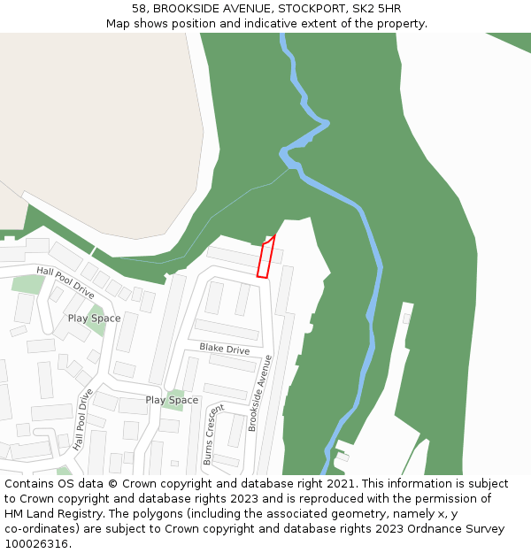58, BROOKSIDE AVENUE, STOCKPORT, SK2 5HR: Location map and indicative extent of plot