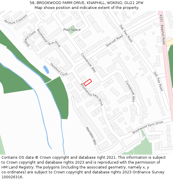 58, BROOKWOOD FARM DRIVE, KNAPHILL, WOKING, GU21 2FW: Location map and indicative extent of plot