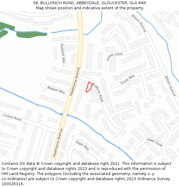 58, BULLFINCH ROAD, ABBEYDALE, GLOUCESTER, GL4 4WX: Location map and indicative extent of plot