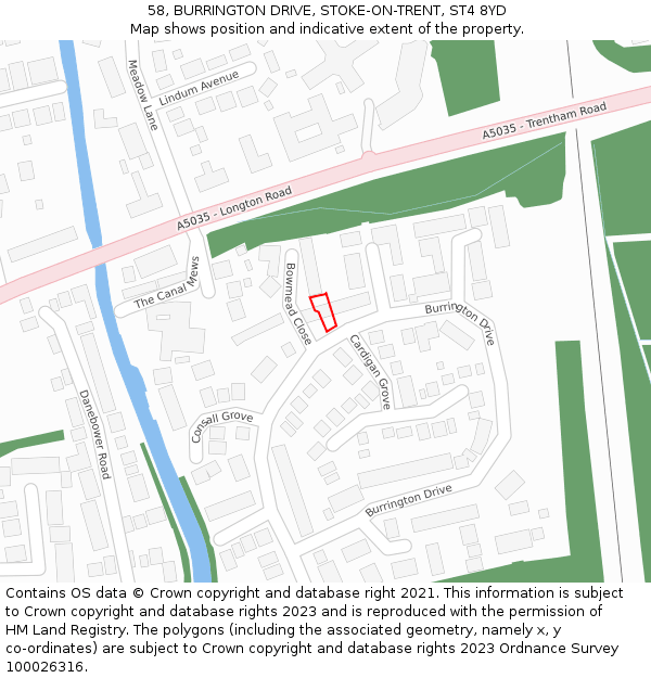 58, BURRINGTON DRIVE, STOKE-ON-TRENT, ST4 8YD: Location map and indicative extent of plot