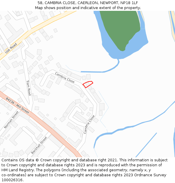 58, CAMBRIA CLOSE, CAERLEON, NEWPORT, NP18 1LF: Location map and indicative extent of plot